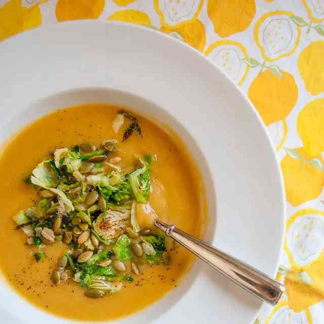 Creamy Cauliflower Soup Recipe w/ Brussels Sprouts