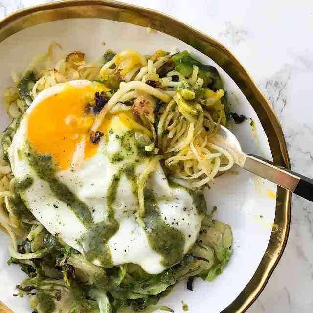 Parsnip Noodles & Brussels Sprouts w/ Fried Egg